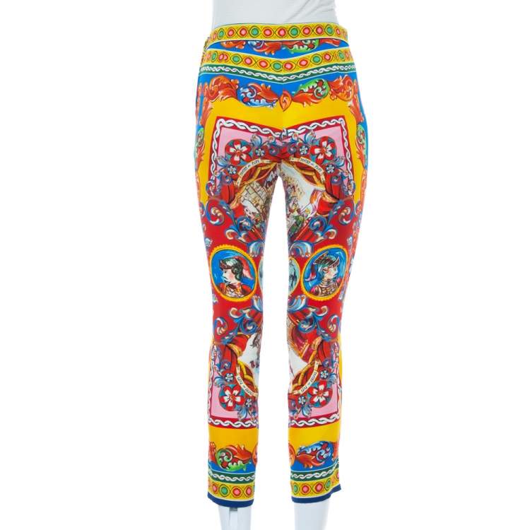 Pre Owned Dolce & Gabbana Multicolor Caretto Printed Silk Cropped Pants S