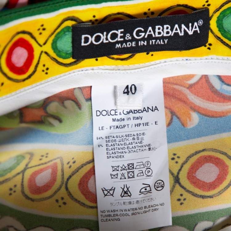 Pre Owned Dolce & Gabbana Multicolor Caretto Printed Silk Cropped Pants S
