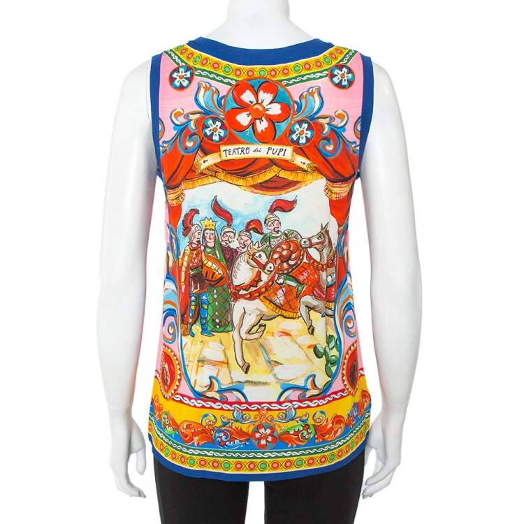 Pre Owned Dolce & Gabbana Multicolor Caretto Printed Silk Tank Top S