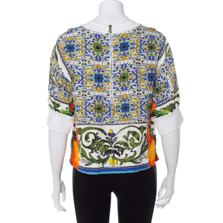 Pre Owned Dolce & Gabbana Multicolor Majolica Printed Textured Cotton Oversized Crop Top S