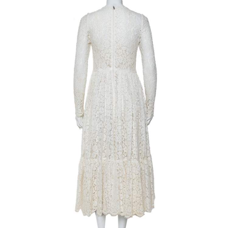 Pre Owned Dolce & Gabbana White Lace Flared Maxi Dress M