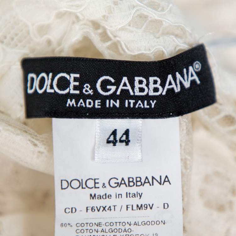 Pre Owned Dolce & Gabbana White Lace Flared Maxi Dress M