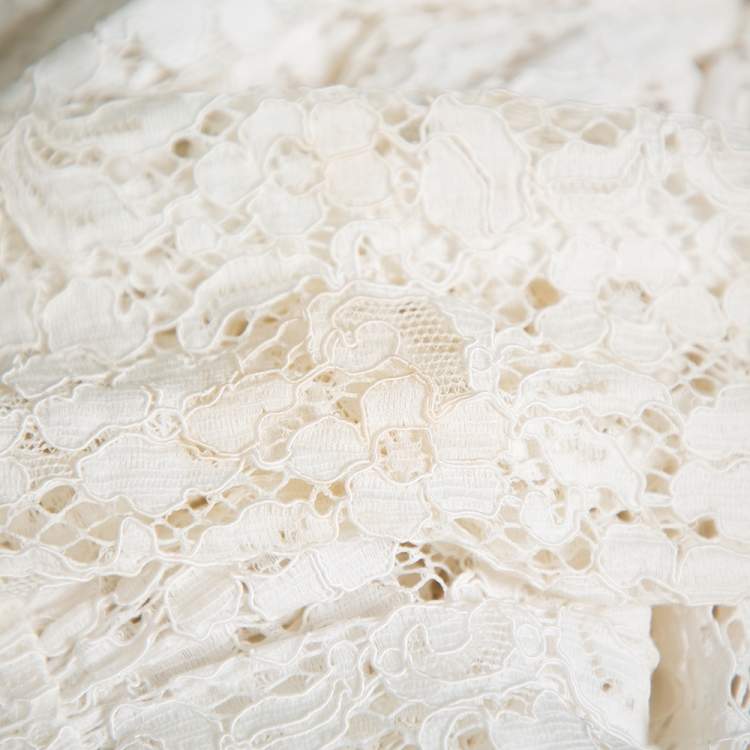 Pre Owned Dolce & Gabbana White Lace Flared Maxi Dress M