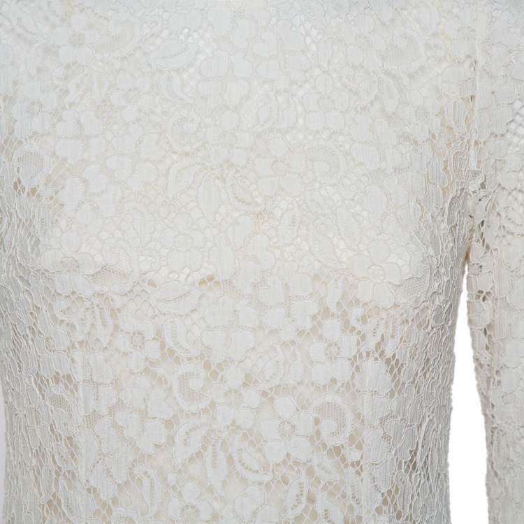 Pre Owned Dolce & Gabbana White Lace Flared Maxi Dress M