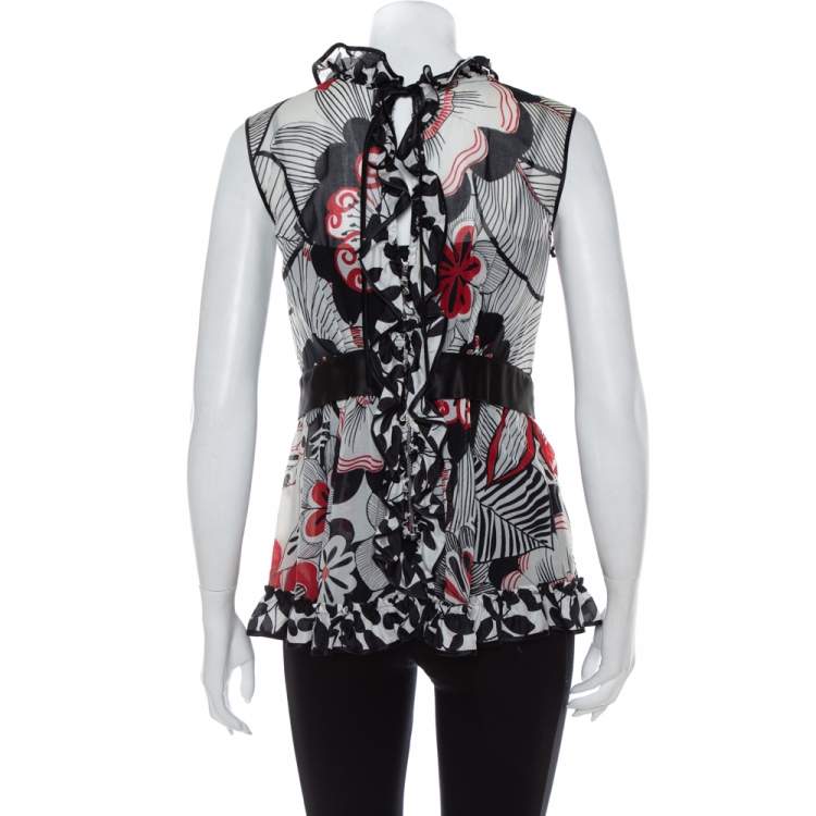 مملوكة مسبقًا Dolce & Gabbana Multicolor Printed Cotton & Silk Ruffle Detail Sleeveless Top M