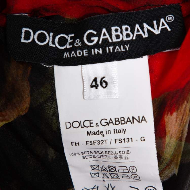 Pre Owned Dolce & Gabbana Black Rose Printed Silk Neck Tie Detail Top L