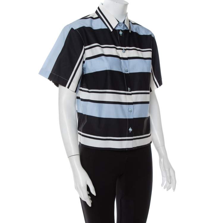 مملوكة مسبقًا Dolce & Gabbana Blue Striped Cotton Cropped Button Front Shirt M