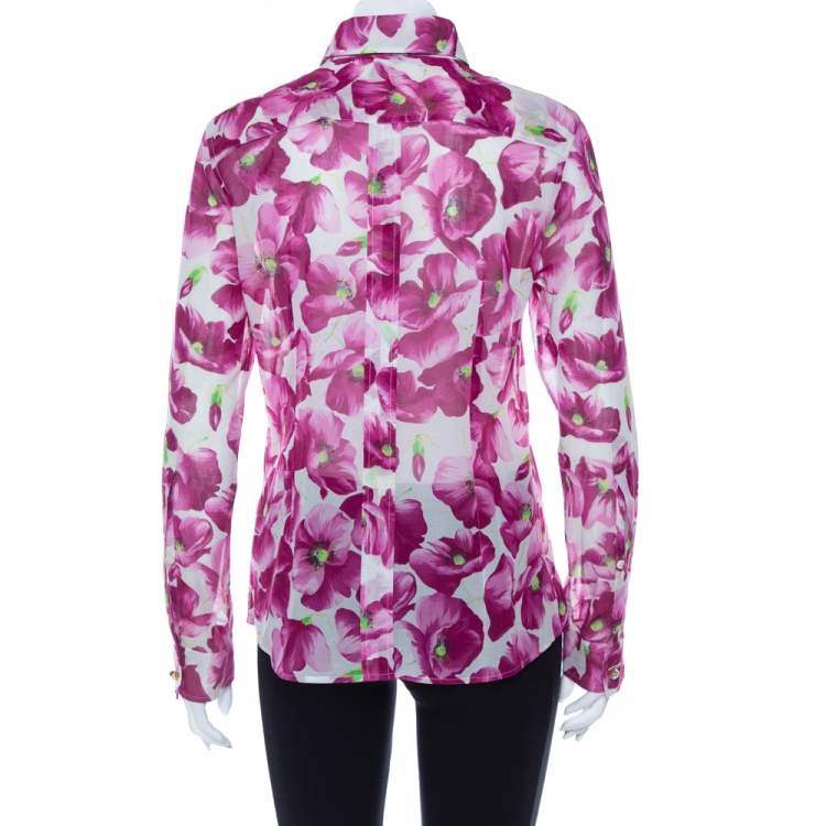 Pre Owned Dolce & Gabbana Purple Hydrangea Printed Cotton Button Front Shirt L