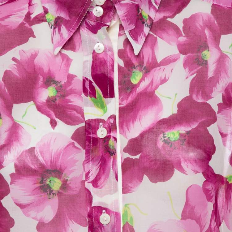 Pre Owned Dolce & Gabbana Purple Hydrangea Printed Cotton Button Front Shirt L