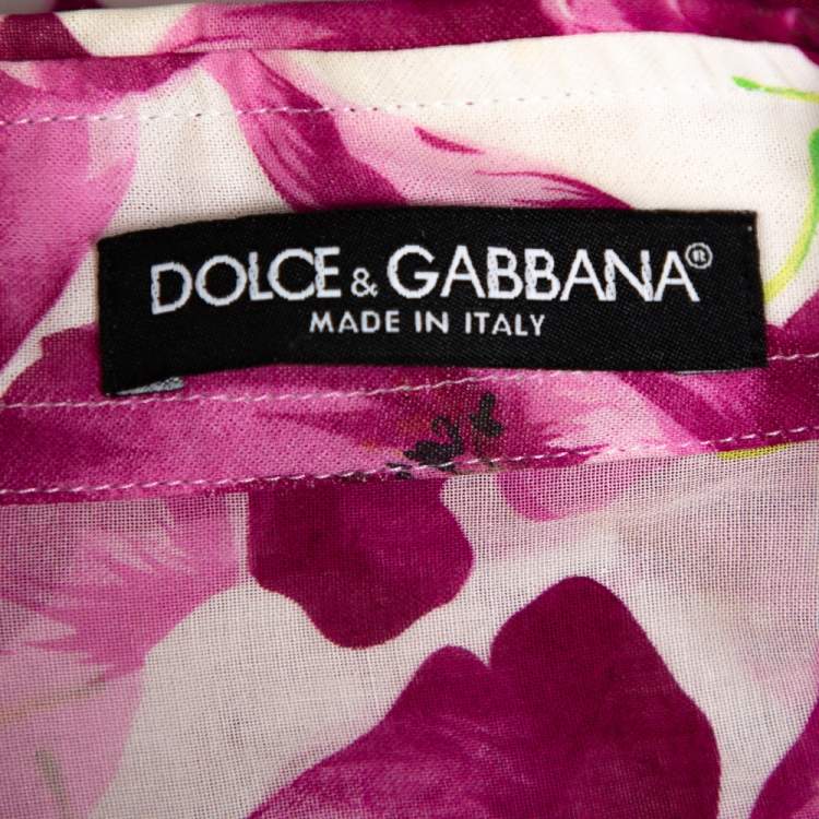 Pre Owned Dolce & Gabbana Purple Hydrangea Printed Cotton Button Front Shirt L