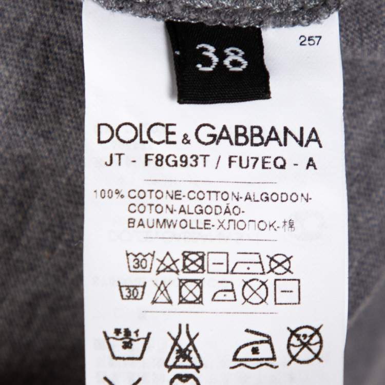Pre Owned Dolce & Gabbana Grey Cotton V-Neck T-Shirt with Butterfly Printed Tasseled Silk Scarf S