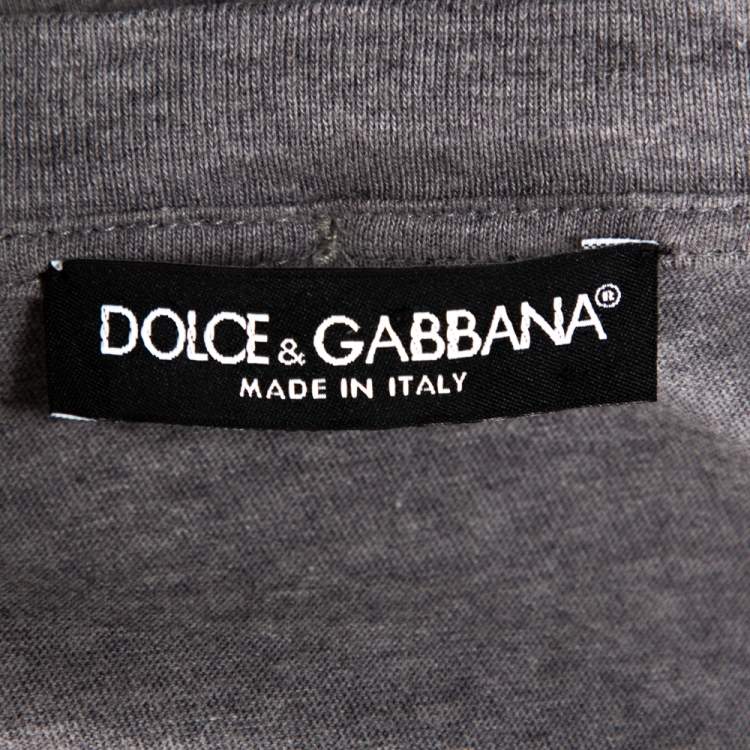 Pre Owned Dolce & Gabbana Grey Cotton V-Neck T-Shirt with Butterfly Printed Tasseled Silk Scarf S
