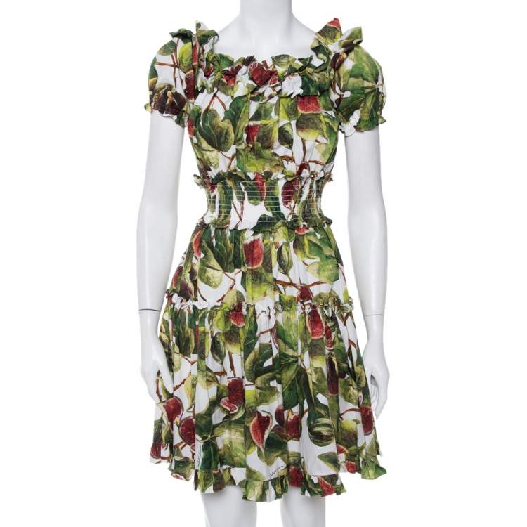 Dolce & Gabbana Multicolor Fig Printed Cotton Smocked Detail Off Shoulder  Dress S Dolce & Gabbana | TLC