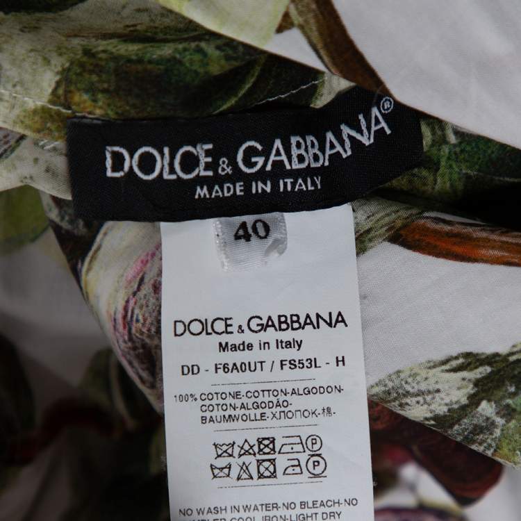 Pre Owned Dolce & Gabbana Multicolor Fig Printed Cotton Smocked Detail Off Shoulder Dress S