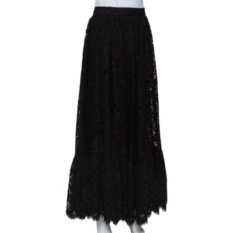 Pre Owned Dolce & Gabbana Black Lace Full Circle Maxi Skirt L