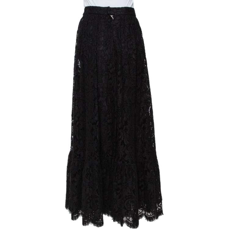Pre Owned Dolce & Gabbana Black Lace Full Circle Maxi Skirt L