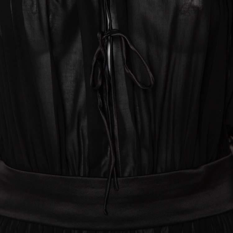 Pre Owned Dolce & Gabbana Black Cotton Belt Detail Flared Midi Dress M