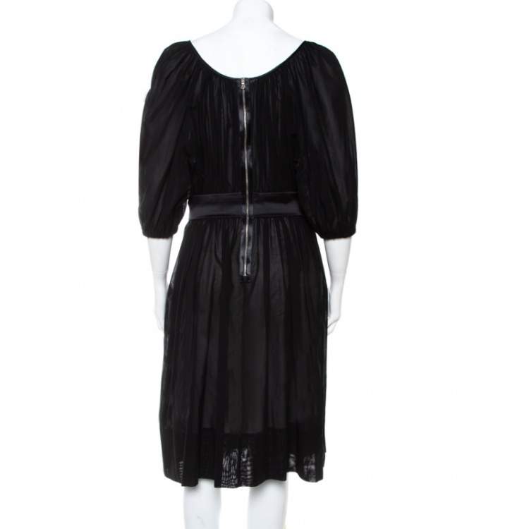 Pre Owned Dolce & Gabbana Black Cotton Belt Detail Flared Midi Dress M