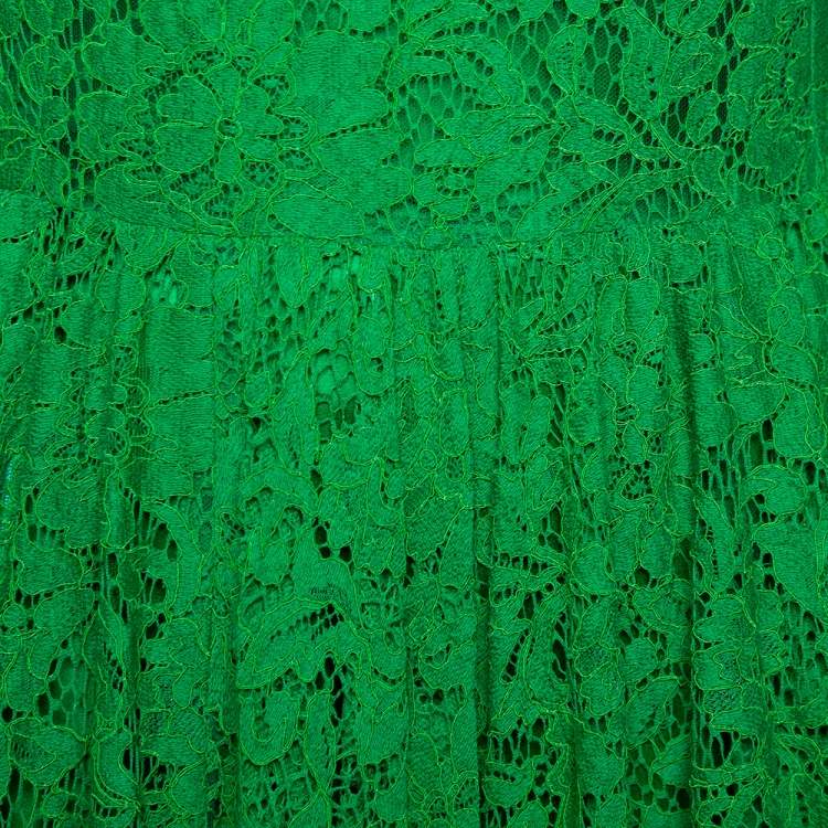 Pre Owned Dolce & Gabbana Green Lace Long Sleeve Midi Dress M
