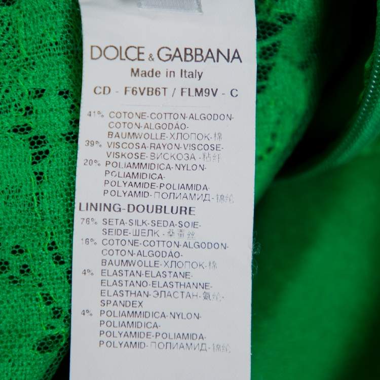 Pre Owned Dolce & Gabbana Green Lace Long Sleeve Midi Dress M