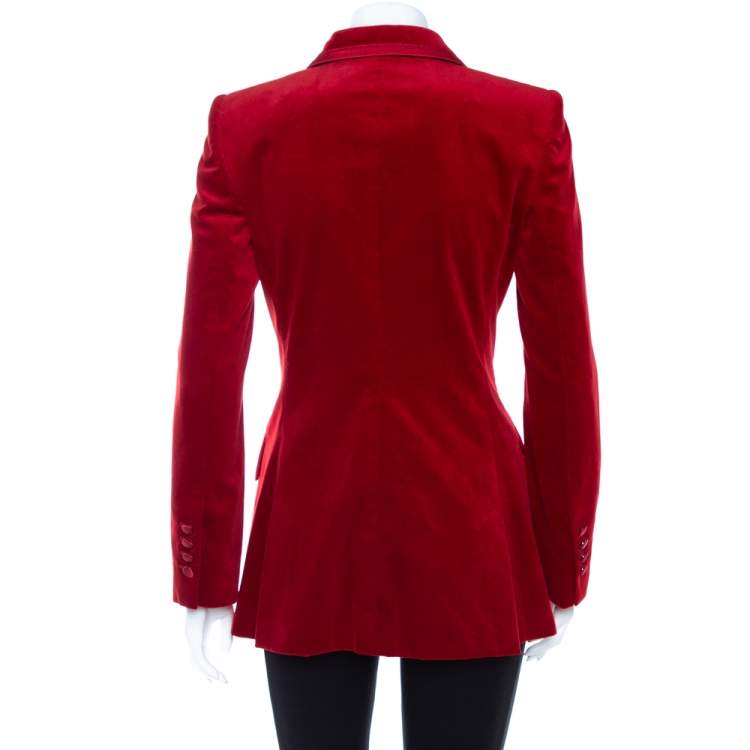 Pre Owned Dolce & Gabbana Red Velvet Double Breasted Blazer S