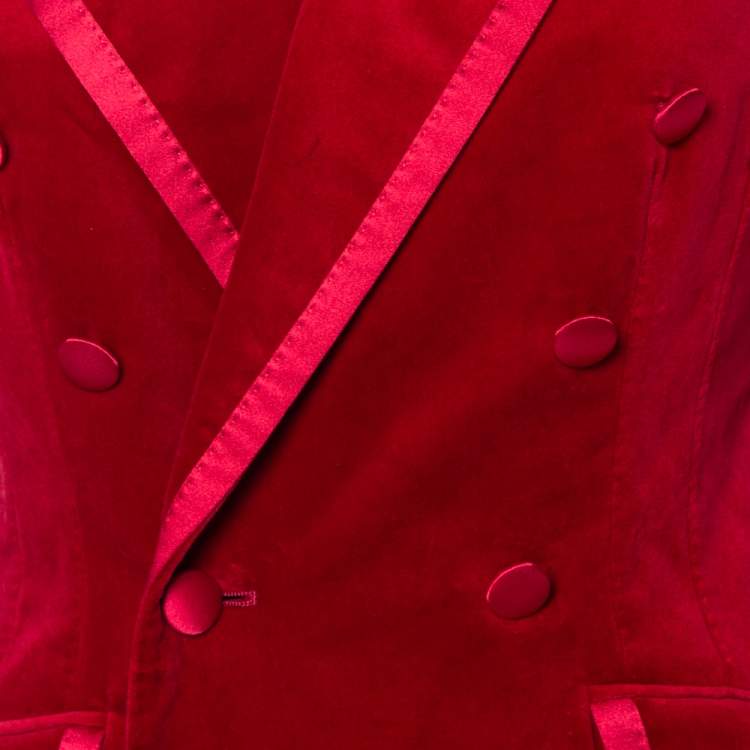 Pre Owned Dolce & Gabbana Red Velvet Double Breasted Blazer S