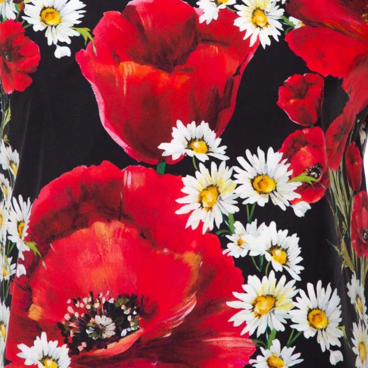 Pre Owned Dolce & Gabbana Black Cotton Poppy & Daisy Printed Top S