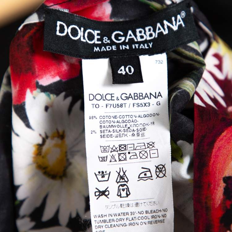 Pre Owned Dolce & Gabbana Black Cotton Poppy & Daisy Printed Top S