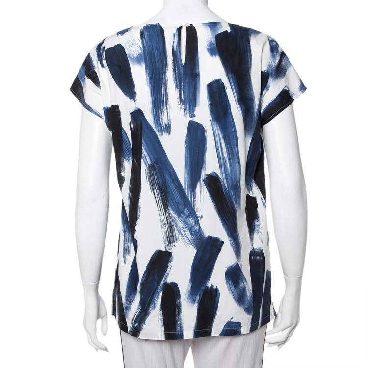 Pre Owned Dolce & Gabbana Blue Cotton Brushstroke Print Short Sleeve Tunic Top M