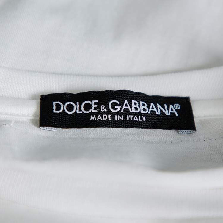 Pre Owned Dolce and Gabbana White Cotton Pasta Graphic Printed Applique Detail Crewneck T-shirt S