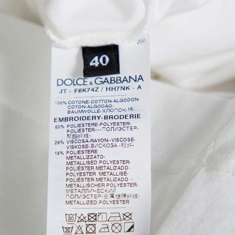 Pre Owned Dolce and Gabbana White Cotton Pasta Graphic Printed Applique Detail Crewneck T-shirt S
