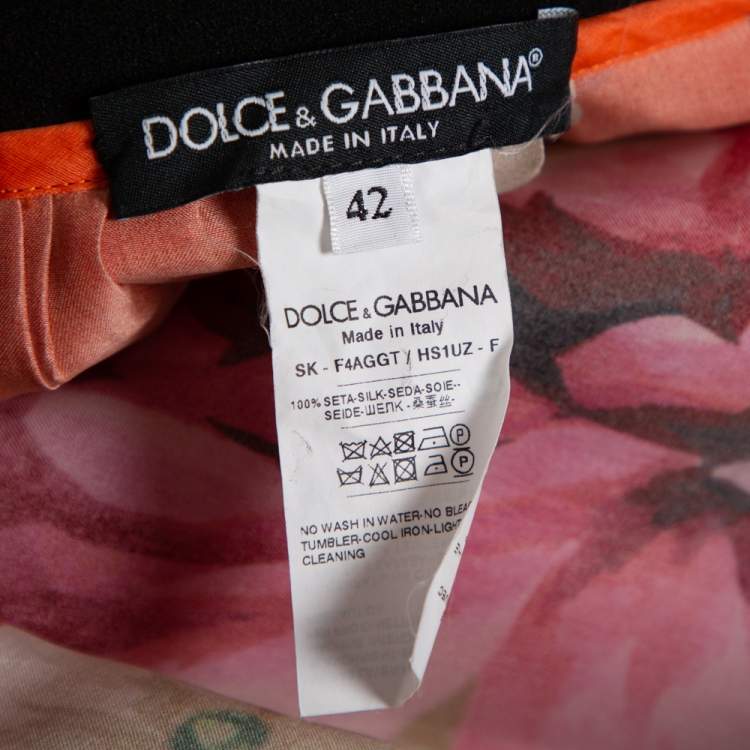 Pre Owned Dolce & Gabbana Orange Floral Printed Silk Midi Skirt M