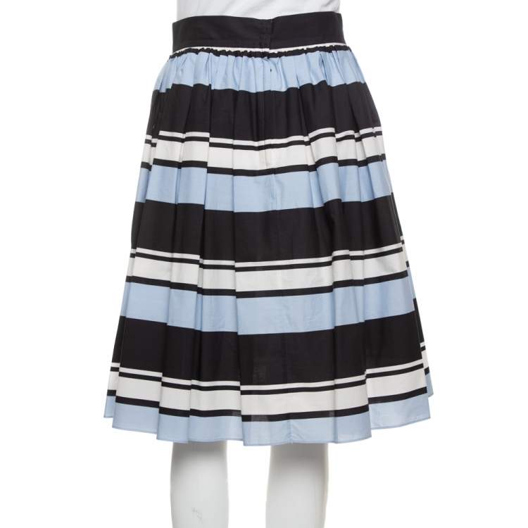 Pre Owned Dolce & Gabbana Blue Striped Cotton Flared Mini Skirt M