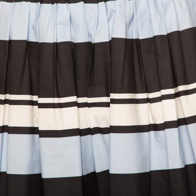 Pre Owned Dolce & Gabbana Blue Striped Cotton Flared Mini Skirt M