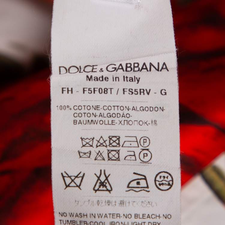 Pre Owned Dolce & Gabbana White Rose Printed Cotton Button Front Shirt M