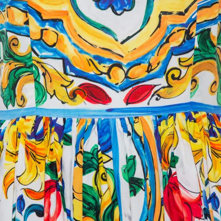 Pre Owned Dolce & Gabbana  Multicolor Maiolica Tile Print Cotton Sleeveless Midi Dress M