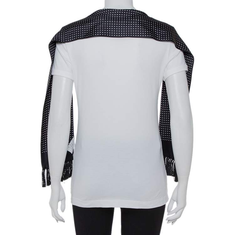 Pre Owned Dolce & Gabbana White Cotton Scarf Detailed T-Shirt M