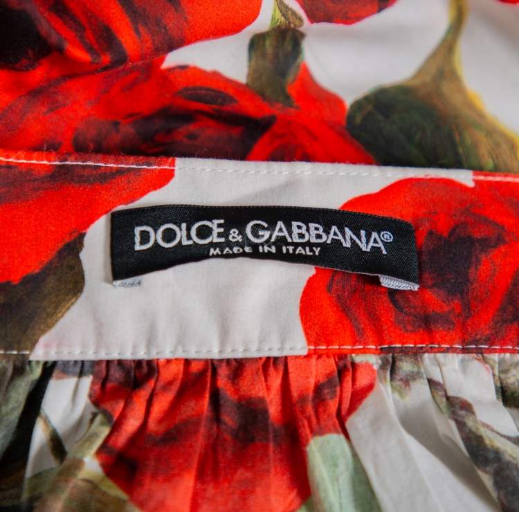 Pre Owned Dolce & Gabbana White Rose Printed Cotton Maxi Skirt M
