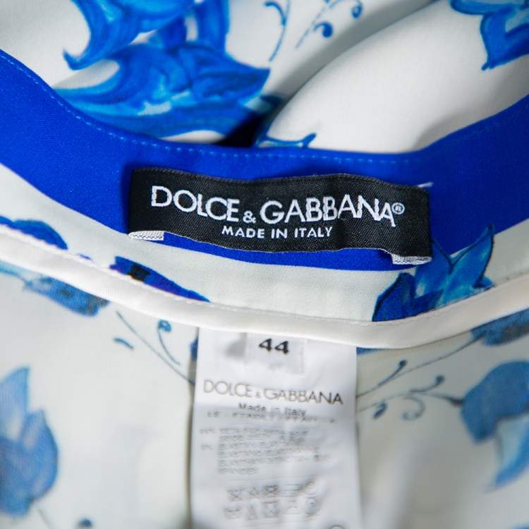 مملوكة مسبقًا Dolce & Gabbana White & Blue Majolica Printed Silk Tapered Leg Trousers M