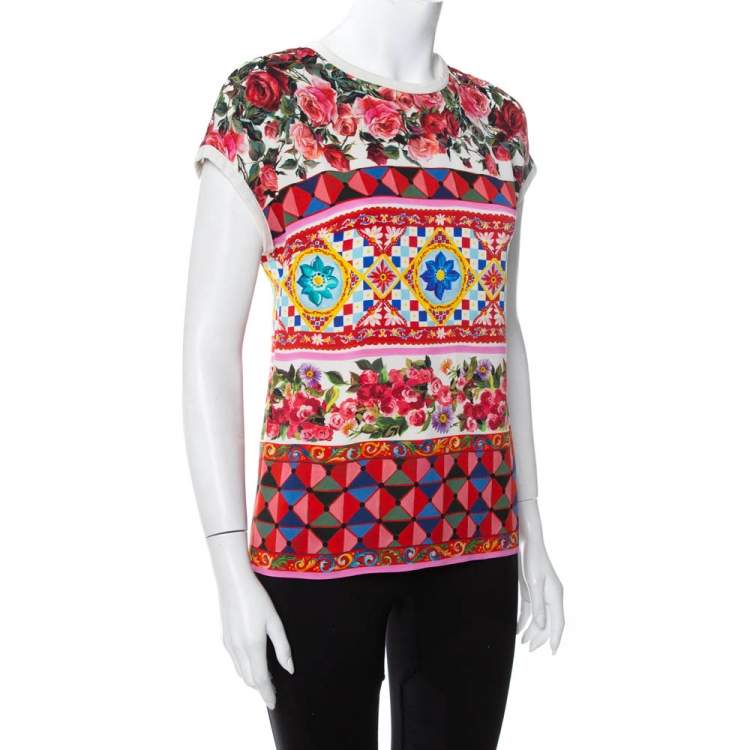 مملوكة مسبقًا Dolce & Gabbana Multicolor Multiprinted Silk Top S
