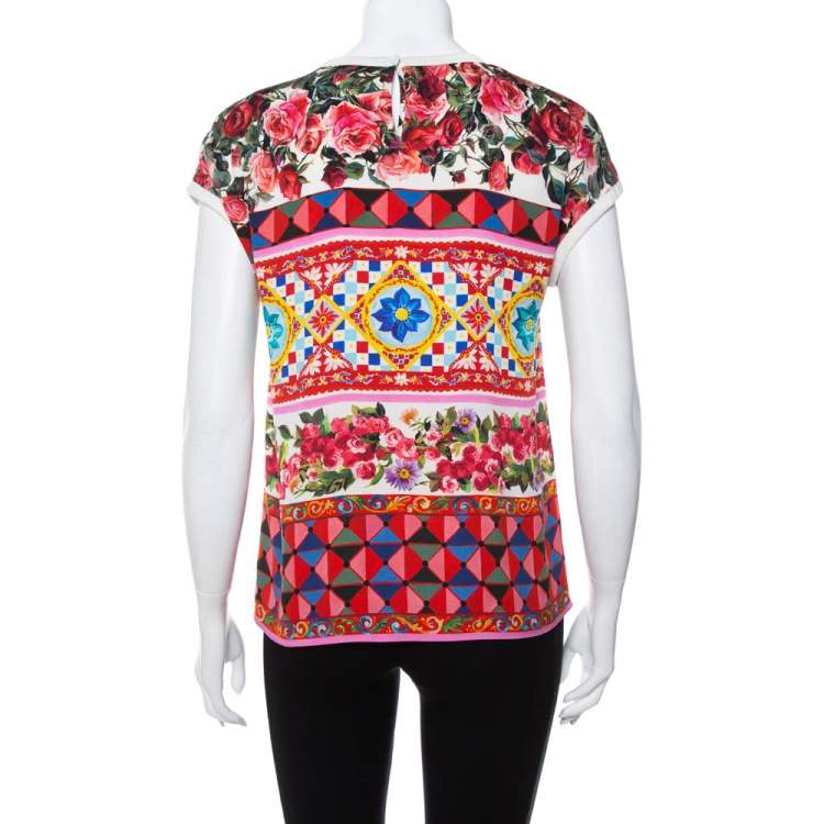 مملوكة مسبقًا Dolce & Gabbana Multicolor Multiprinted Silk Top S