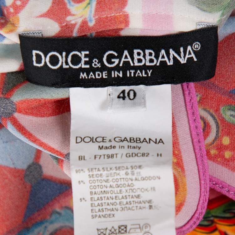 مملوكة مسبقًا Dolce & Gabbana Multicolor Multiprinted Silk Top S