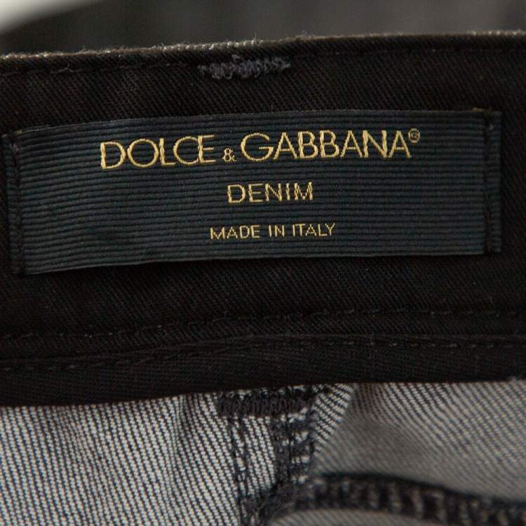 Pre Owned Dolce & Gabbana Grey Polka Dot Denim Skinny Jeans XS
