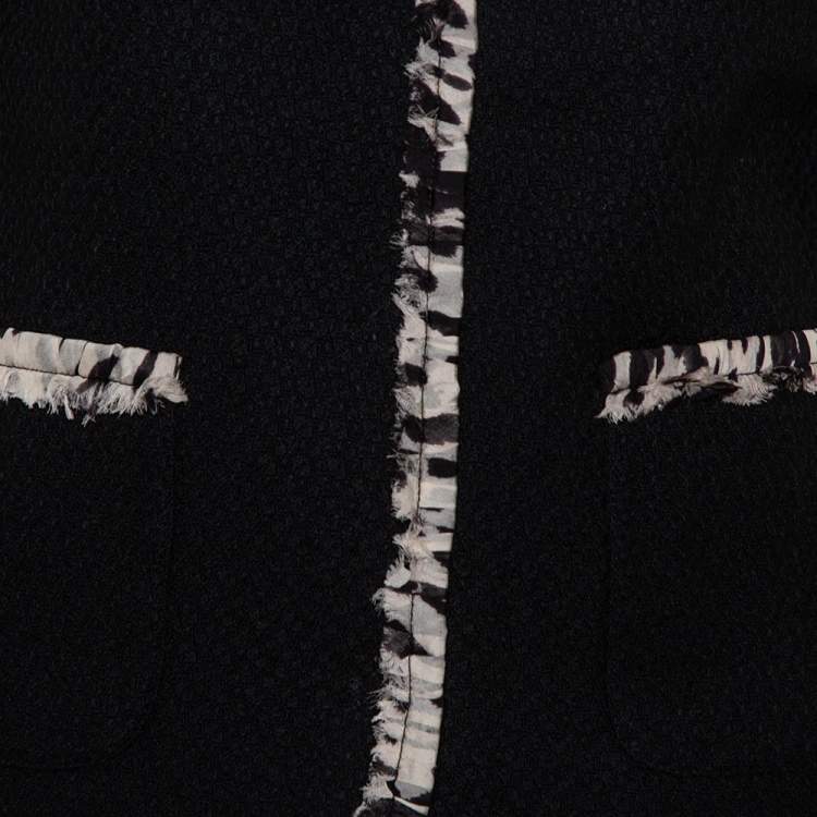 Pre Owned Dolce & Gabbana Black Tweed Contrast Trim Frayed Hem Jacket M