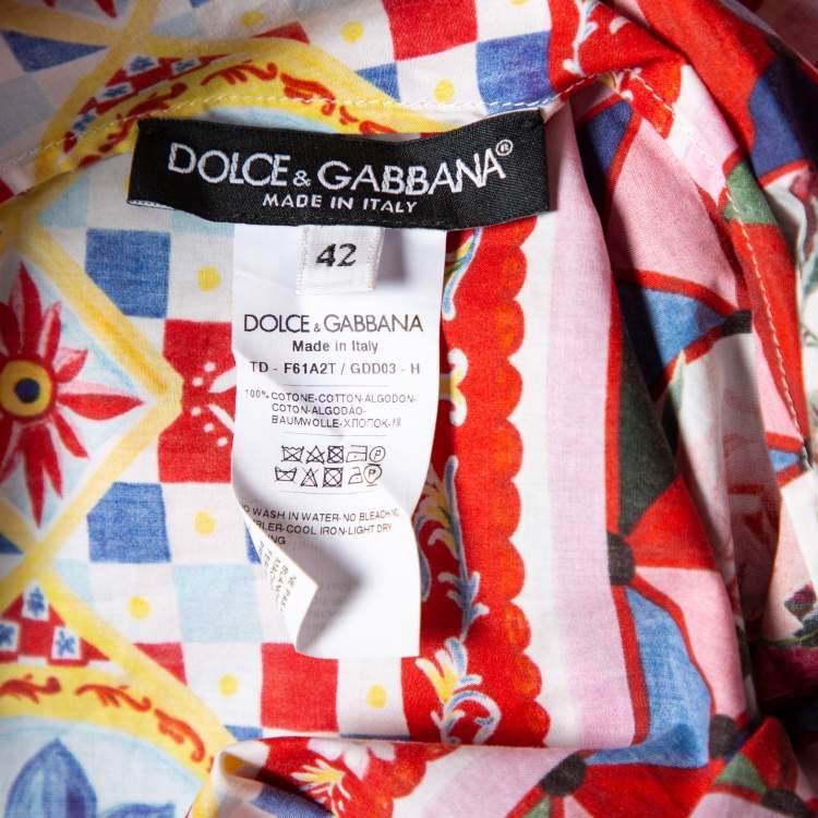 Pre Owned Dolce & Gabbana Pink Mambo Printed Cotton Flared Shift Dress M