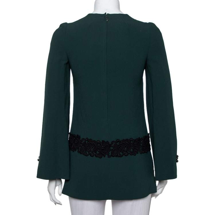 Pre Owned Dolce & Gabbana Green Crepe Lace Detail Long Sleeve Tunic XS