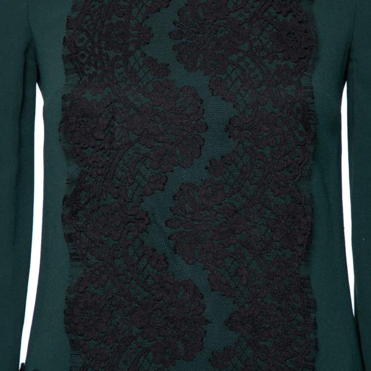 Pre Owned Dolce & Gabbana Green Crepe Lace Detail Long Sleeve Tunic XS