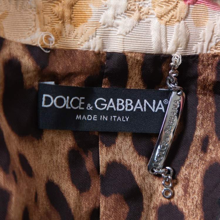 Pre Owned Dolce & Gabbana Cream Floral Jacquard Contrast Trim Detail Button Front Round Neck Jacket S