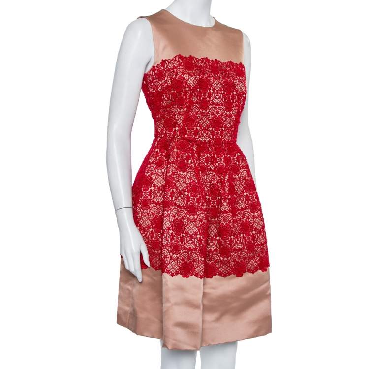 Pre Owned Dolce & Gabbana Beige Satin Lace Trim Detail Sleeveless Mini Dress M