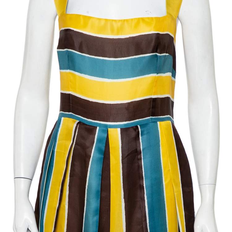 Pre Owned Dolce & Gabbana Multicolor Striped Silk Organza Midi Dress L